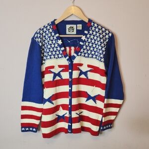 Storybook Knits Patriotic American Flag Cardigan Sweater, size M